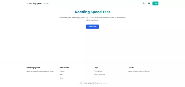 Screenshot of ReadingSpeedTest.net interface during a test