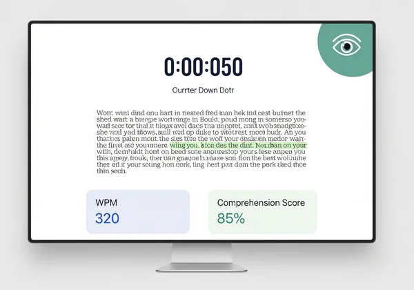 Screenshot der Benutzeroberfläche eines Lesegeschwindigkeitstests mit WPM-Ergebnis.