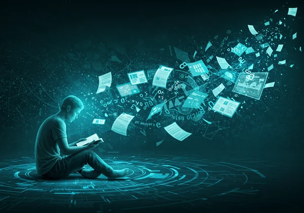 सूचनाओं की अधिकता को दूर करने के लिए तेज़ी से पढ़ता व्यक्ति