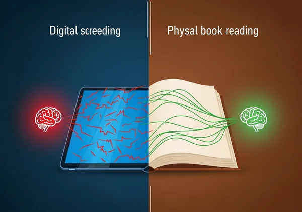 डिजिटल और प्रिंट पढ़ने की दृश्य तुलना।