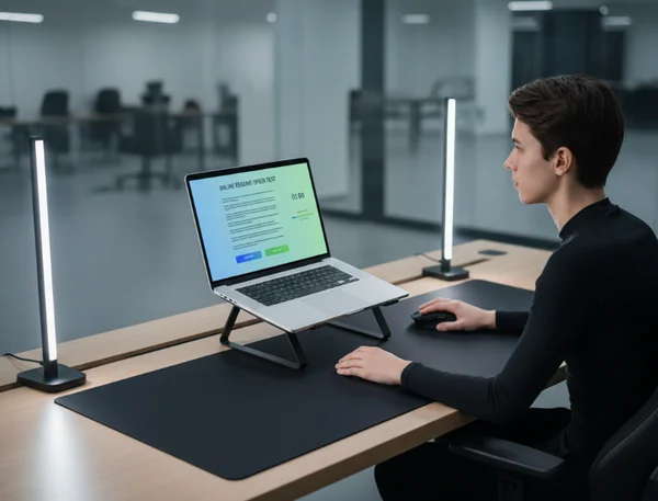 Pessoa fazendo um teste de velocidade de leitura online