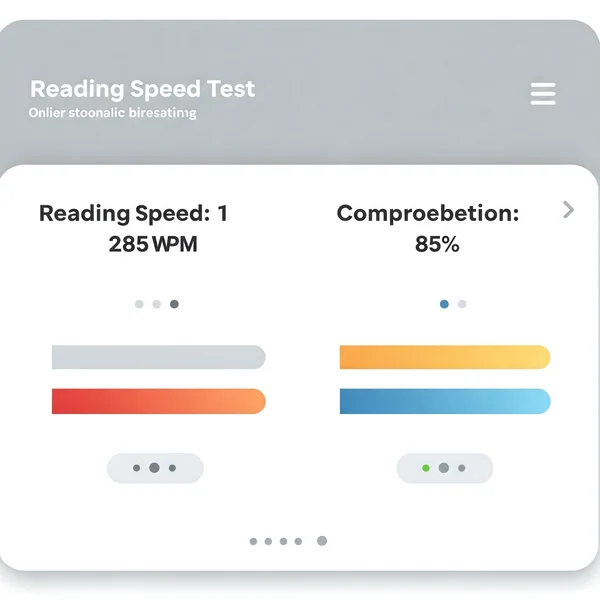 Reading speed test results showing WPM and comprehension score.