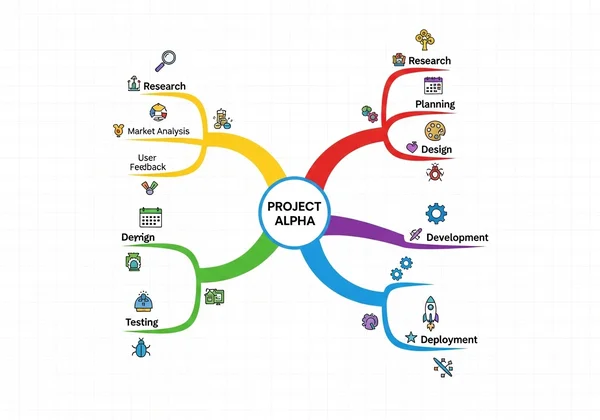 Colorful mind map showing interconnected ideas