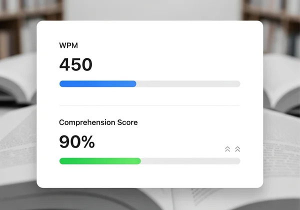 Digital screen showing reading speed and comprehension results
