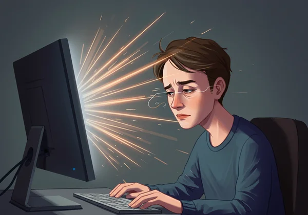 Illustration of a person experiencing digital eye strain.