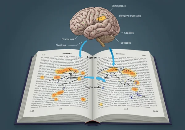 Diagram of eye saccades and fixations during reading text
