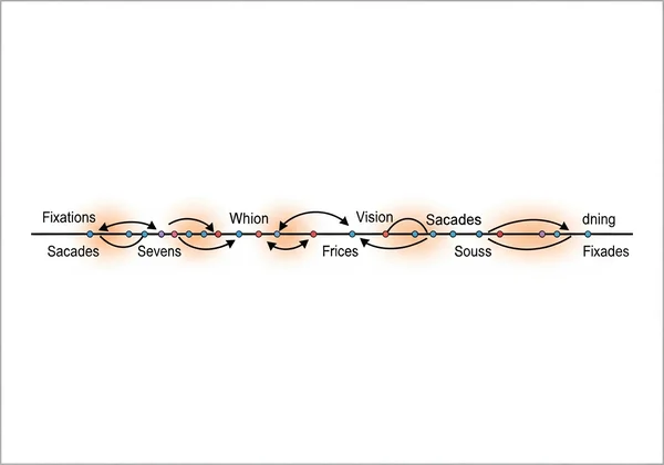 Diagram of eye fixations and saccades during reading