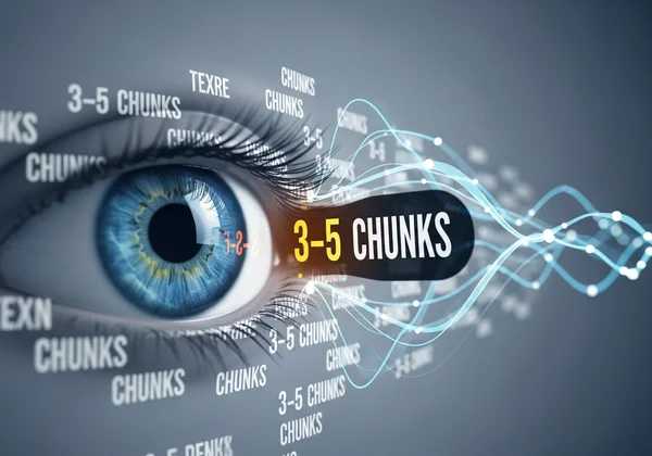 Eyes focusing on chunks of text, illustrating expanded visual span