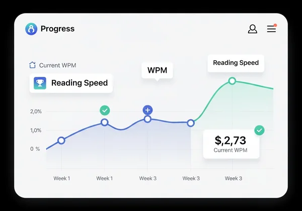 Digital chart showing WPM increasing, indicating reading progress