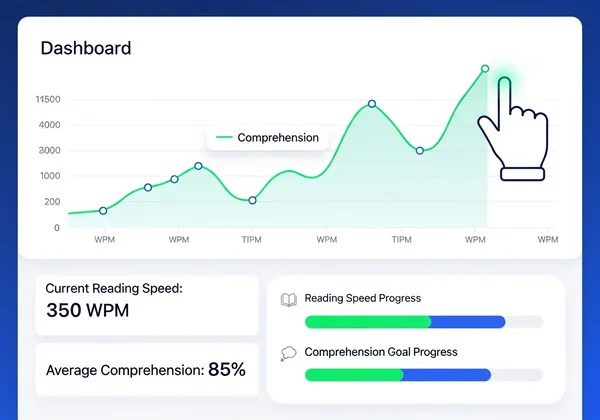 Digital dashboard showing reading speed test progress