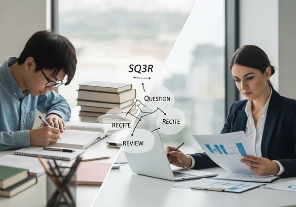 Student and professional benefiting from SQ3R study techniques